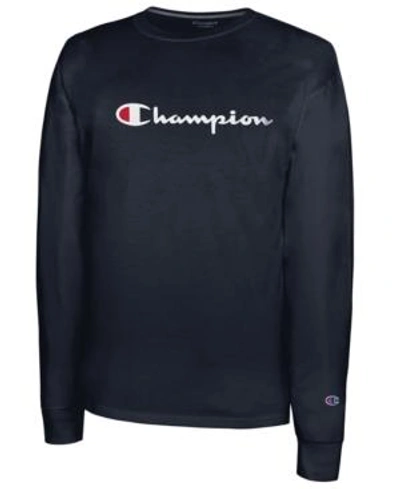 Shop Champion Men's Script-logo Long Sleeve Tshirt In Navy