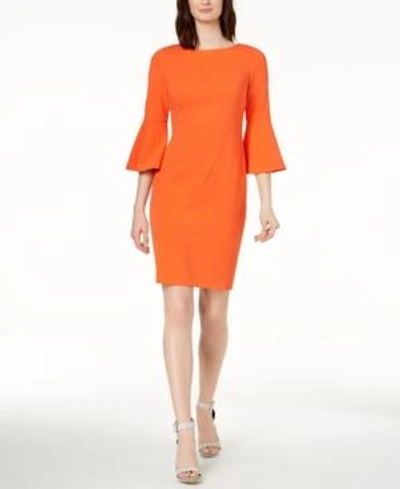 Shop Calvin Klein Bell-sleeve Sheath Dress In Ember