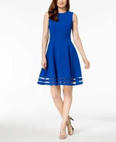 Shop Calvin Klein Petite Illusion-trim Fit & Flare Dress In Capri
