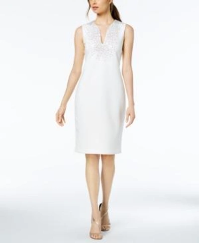 Shop Calvin Klein Crystal-embellished Sheath Dress In Cream