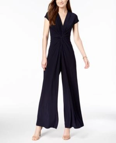 Shop Vince Camuto Twist-front Plunge Jumpsuit In Navy