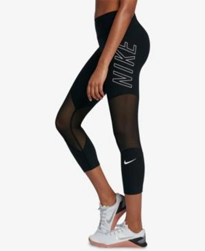 Shop Nike Power Dri-fit Mesh-inset Cropped Workout Leggings In Black/white