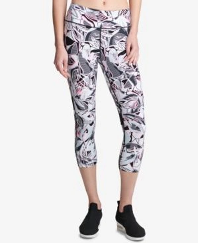 Shop Dkny Sport Printed Mesh-inset Cropped Leggings In Lava
