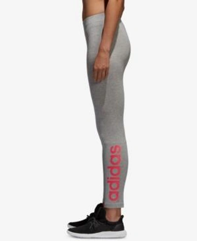 Shop Adidas Originals Adidas Essential Linear Logo Leggings In Medium Grey Heather / Real Pink