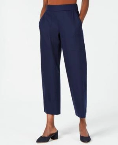 Shop Eileen Fisher Wool Pull-on Cropped Ankle Pants, Regular & Petite In Midnight