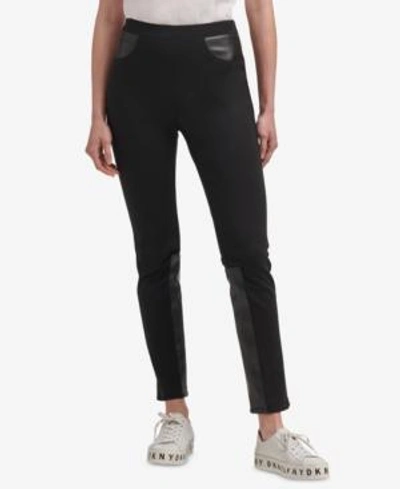 Shop Dkny Ponte-knit & Faux-leather Skinny Pants In Black