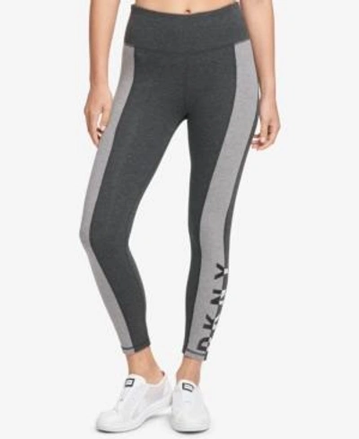 Shop Dkny Sport Colorblocked Logo High-waist Leggings, Created For Macy's In Slate Heather