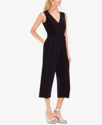 Shop Vince Camuto Sleeveless Belted Wide-leg Jumpsuit In Rich Black