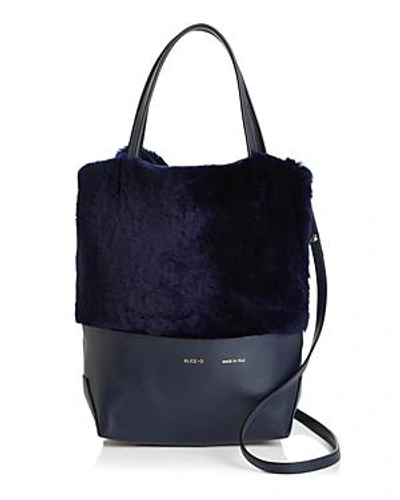 Shop Alice.d Small Leather & Shearling Tote - 100% Exclusive In Navy/gold