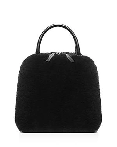 Shop Vasic Madison Small Leather & Faux Fur Crossbody In Black/silver