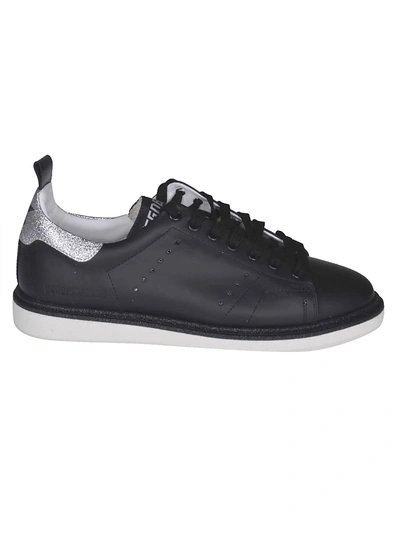 Shop Golden Goose Starter Sneakers In Black Leather Silver Glitter