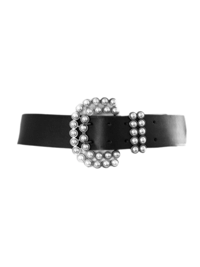 Shop Philosophy Di Lorenzo Serafini Black Calf Leather Pearl Embellished Buckle Belt, In Nero