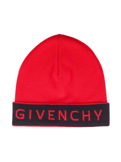 Shop Givenchy Beanie In Rosso Nero