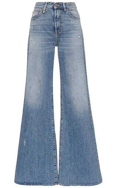 Shop R13 Raegan Distressed High-rise Wide-leg Jeans In Celeste