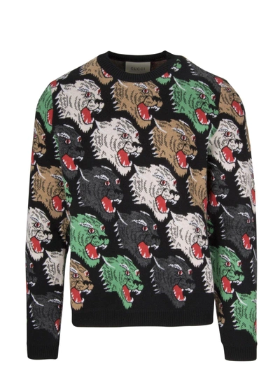 Shop Gucci Jaguar Intarsia Sweater In 1099