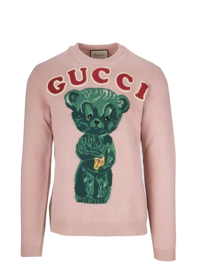 Gucci Wool Sweater With Teddy Bear In Pink | ModeSens