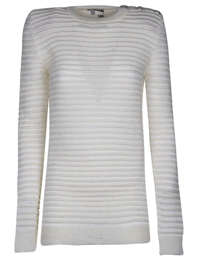 Shop Balmain Ribbed Knit Sweater In Blanc C0001