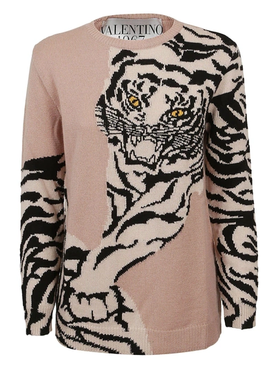 Shop Valentino Tiger Intarsia Sweater In Spoudre