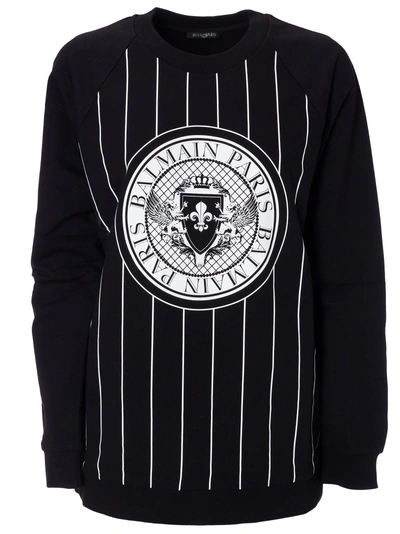 Shop Balmain Printed Sweatshirt In Black/white