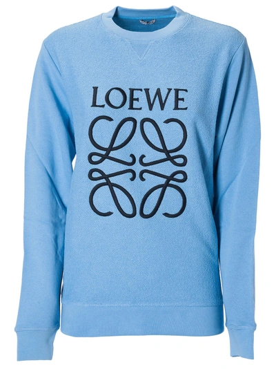 Shop Loewe Logo Embroidered Sweatshirt In Light Blue