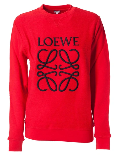 Shop Loewe Logo Embroidered Sweatshirt In Red