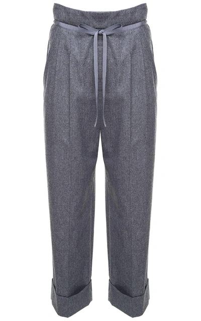 Shop Giorgio Armani Drawstring-waist Wool And Cashmere Blend Trousers In Grigio