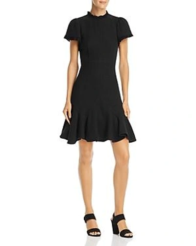 Shop Rebecca Taylor Ruffled Tweed Dress In Black