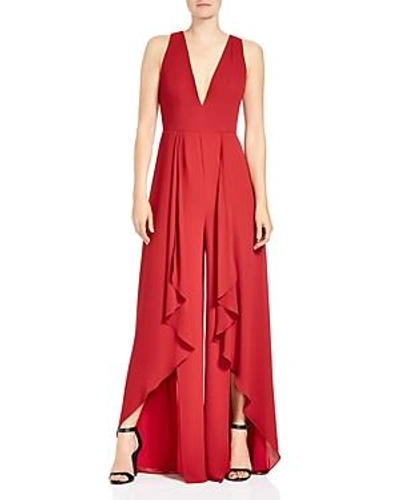 Shop Halston Heritage Ruffled Wide-leg Jumpsuit In Currant