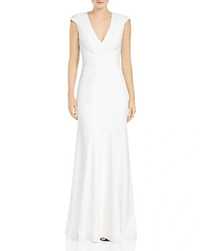 Shop Halston Heritage Ruched Cutout Crepe Gown In Chalk