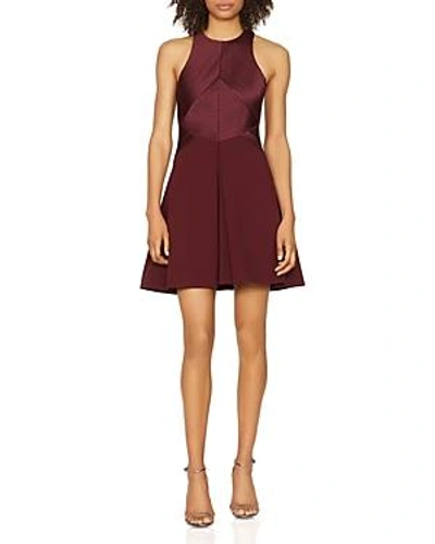 Shop Halston Heritage Sleeveless Ribbed Fit-and-flare Mini Dress In Syrah