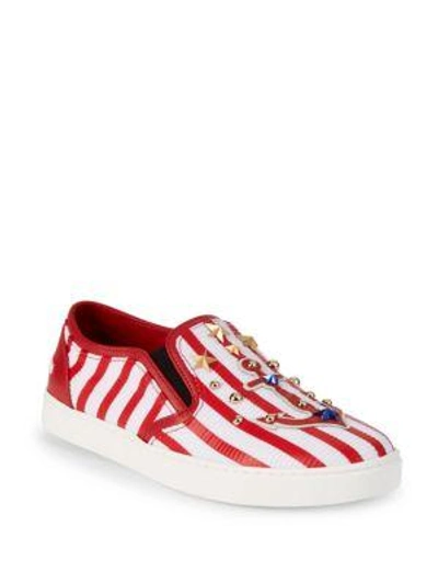 Shop Dolce & Gabbana Studded Stripe Slip-on Trainers In Red White