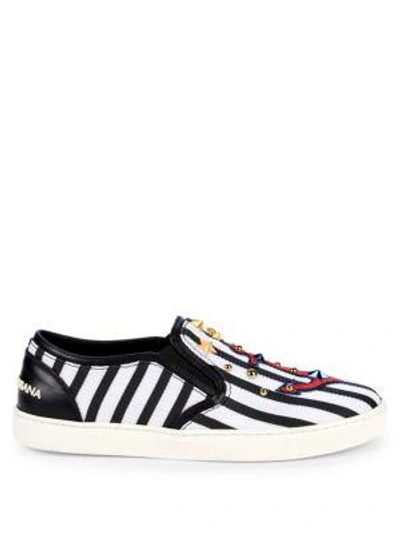 Shop Dolce & Gabbana Studded Stripe Slip-on Sneakers In Red White