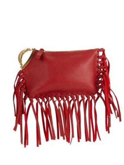 Shop Valentino Fringe Leather Clutch In Red