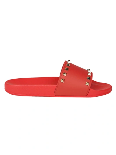 Shop Valentino Garavani Rockstud Slides In Red