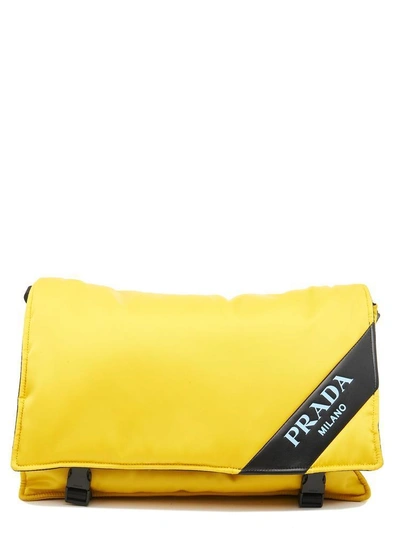 Shop Prada Logo Messenger Bag In Yellow
