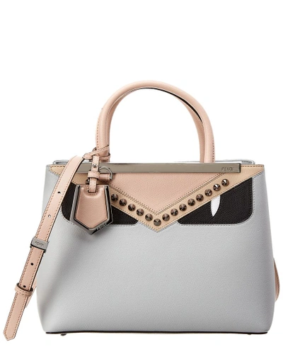 Shop Fendi Petite 2jours Monster Leather Tote In Grey