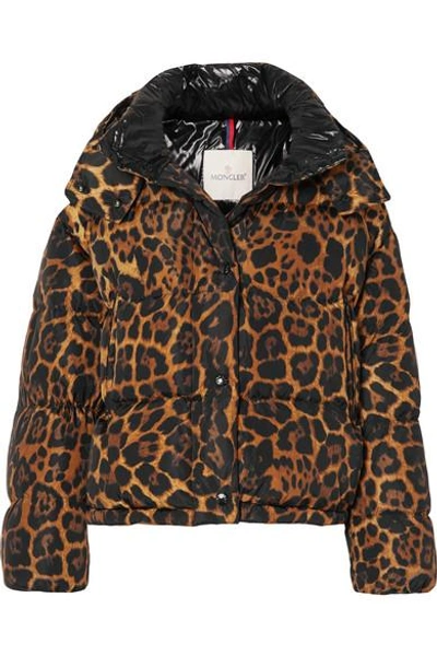 Shop Moncler Leopard-print Quilted Shell Down Jacket In Brown
