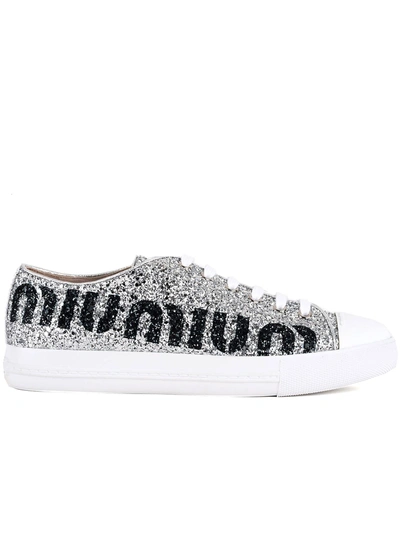Shop Miu Miu Flat Shoes In Silver