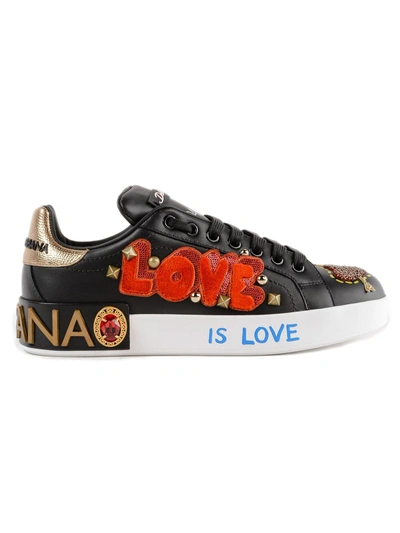Shop Dolce & Gabbana Love Sneakers In Hntscritte Fdo. Nero