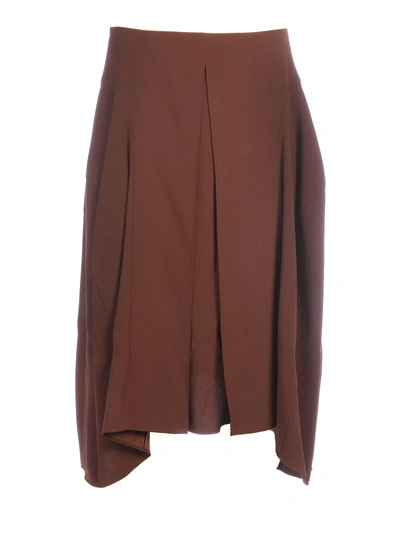 Shop Chloé Front Pleat Midi Skirt In Z Obscure Brown