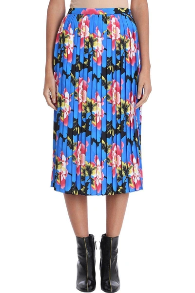 Shop Kenzo Pleated Indonesian Flower Skirt In Blue