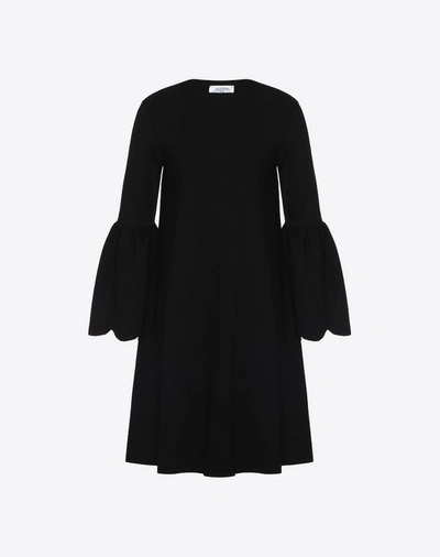 Shop Valentino Scalloped Knit Dress In Black