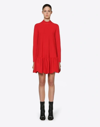 Shop Valentino Scalloped Knit Dress In Red