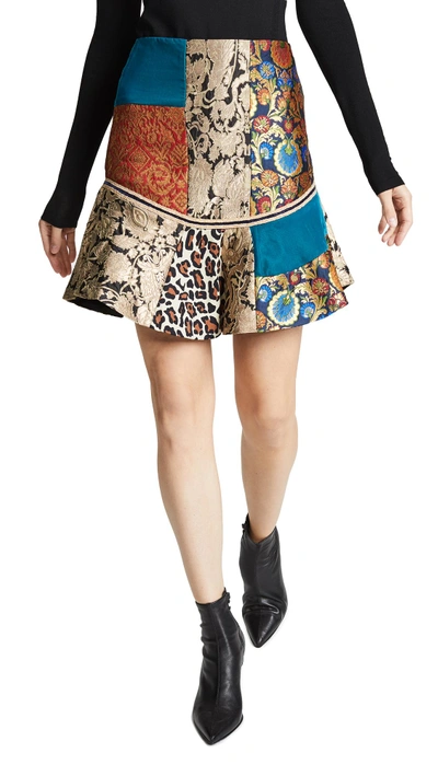 Shop Alice And Olivia Eriko Patchwork Curved Hem Skirt In Multi