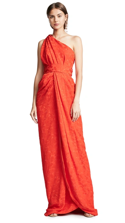 Shop Brandon Maxwell Jacquard One Shoulder Twist Front Gown In Poppy