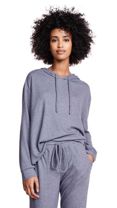 Shop Eberjey The High-low Hoodie In Coal Blue