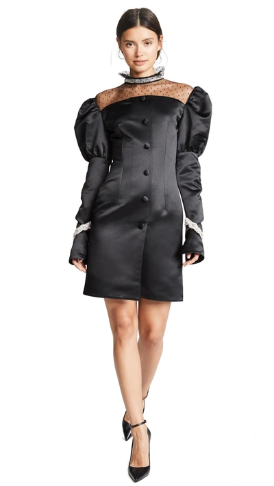 Shop Marianna Senchina Net Shoulder Mini Dress In Black