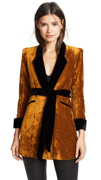 Shop Valentina Shah Carlotta Velvet Belted Boyfriend Jacket In Gold