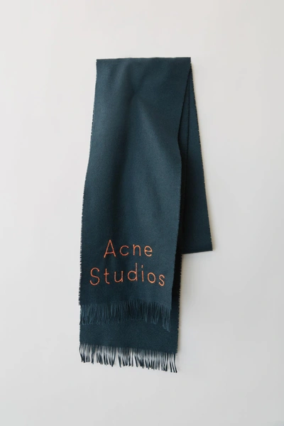 Shop Acne Studios Skinny Logo Scarf Dark Blue