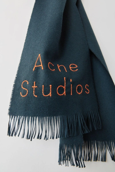 Shop Acne Studios Skinny Logo Scarf Dark Blue